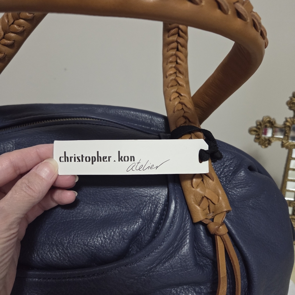 Vintage Christopher Kon Soft Leather Satchel In Navy/Tan
